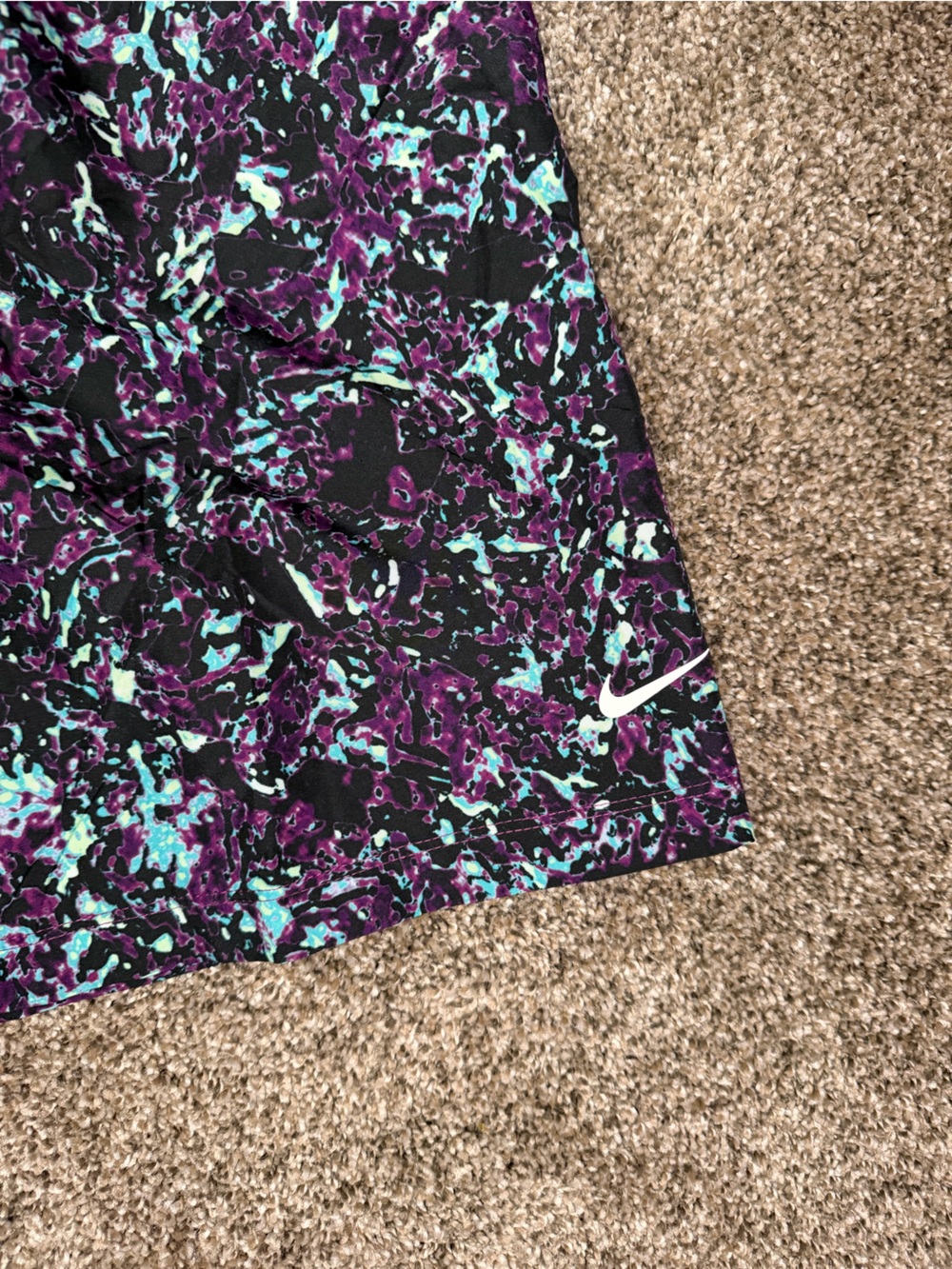 Nike Black Athletic Shorts with Purple and Teal Abstract Print - Picture 2 of 6
